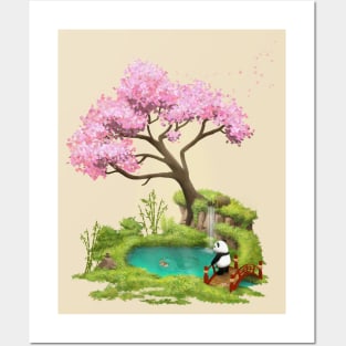 Panda in zen garden Posters and Art